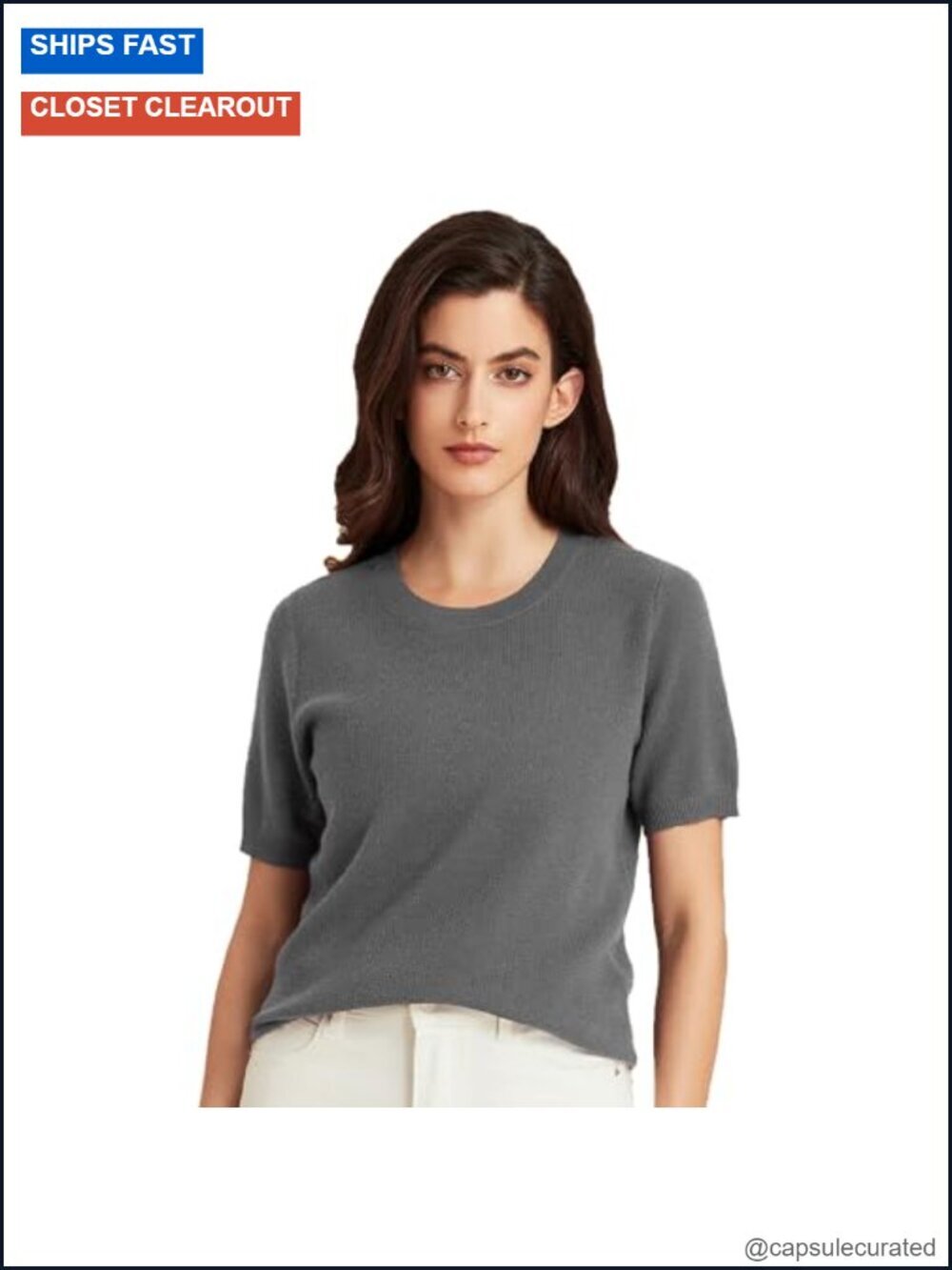 Cashmere Merino Wool Crew Neck Short Sleeve T-Shirt Pullover Tee